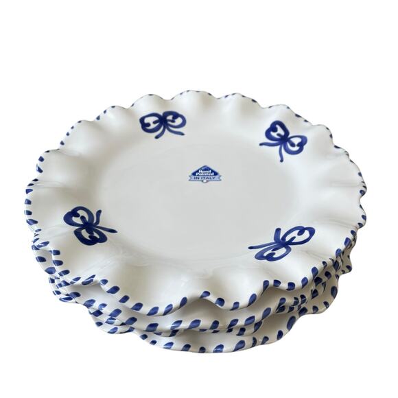 La Ceramica Italy Blue Bow Scalloped Edge Dinner Plates 10.75" Set of 4 New - Picture 12 of 13